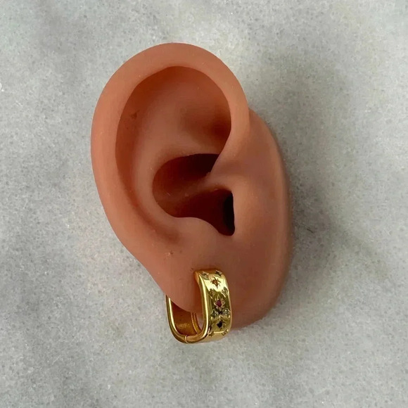 COPY - Gold Crystal Star Burst Colorful Oval Chunky Hoop Huggie Earrings Brand … - Picture 2 of 5